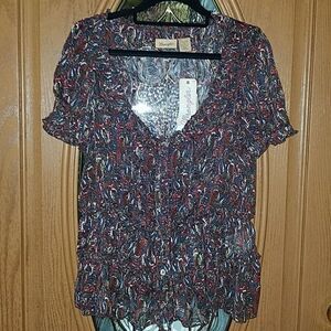 Wrangled Brown rusty color sheer top Sz S NWT.